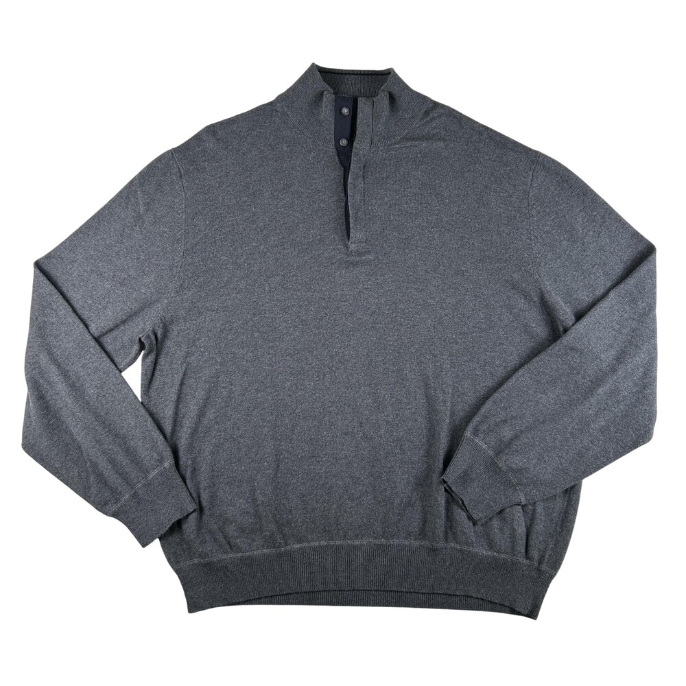 Madison Sweater Mens XL Gray Cotton Cashmere Henley Mock Neck Knit Pullover
